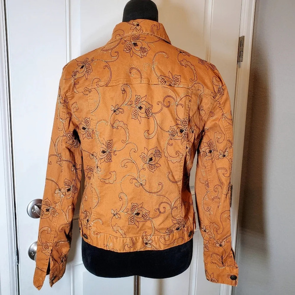 Hearts Of Palm Women's Brown Jeweled Floral Button Front Collared Jacket Sz 10 - Picture 12 of 17